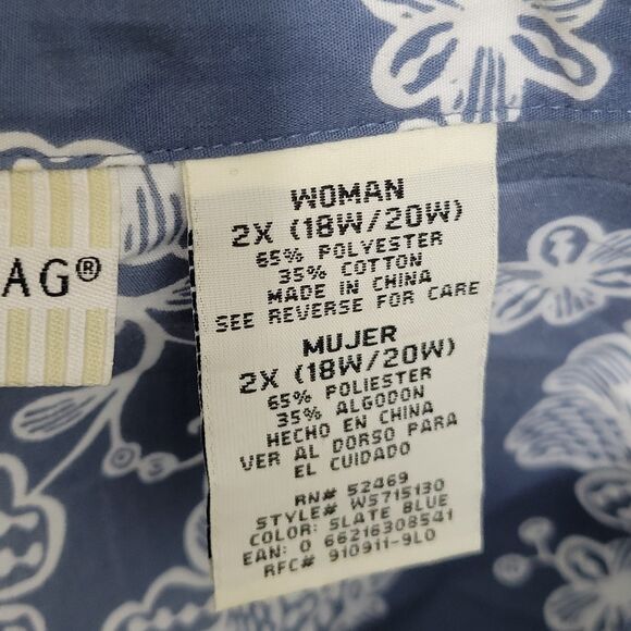 White Stag Blue & White Floral Button Up Shirt Wi/Altered Hem Sz 2X (18W-20W) - Picture 9 of 10